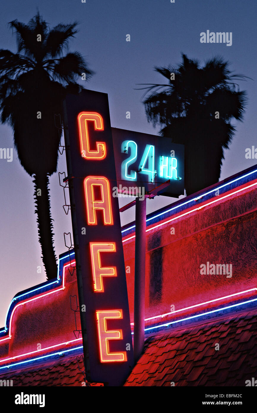 Cafe sign, Long Beach, California, USA Stock Photo