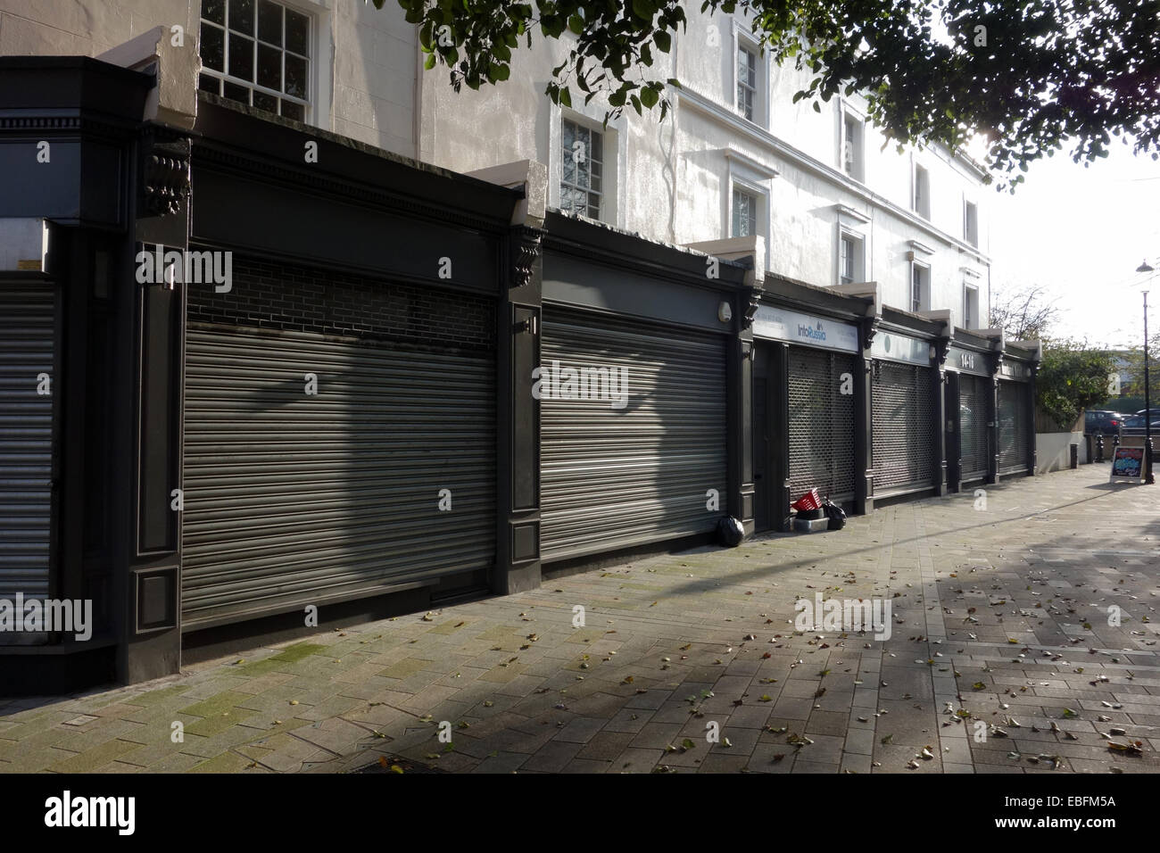 Very closed shops on a Sunday morning in Notting hill London W11 Stock