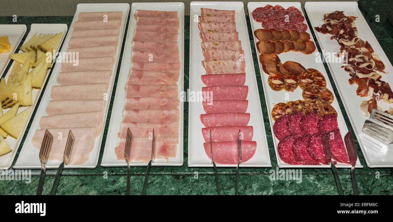 SELECTION OF CONTINENTAL HAMS MEATS AND CHEESE FOR A BREAKFAST Stock Photo Alamy