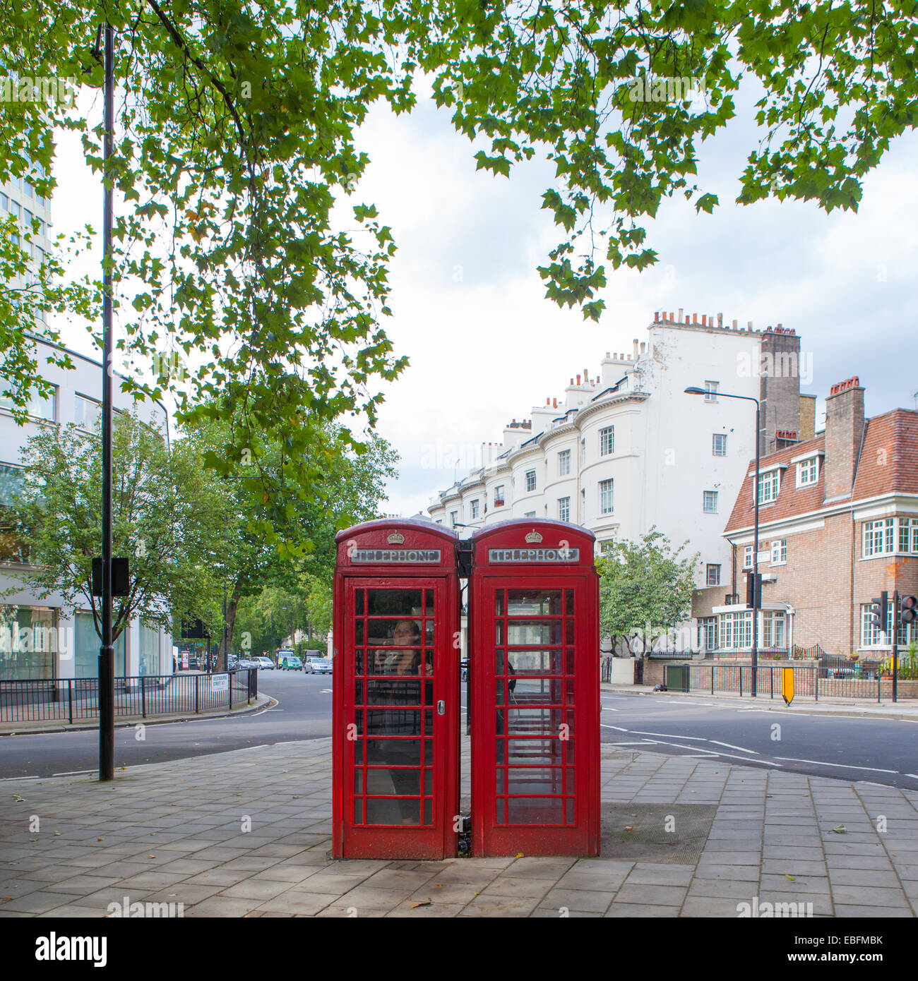Double red phone booth in London Stock Photo