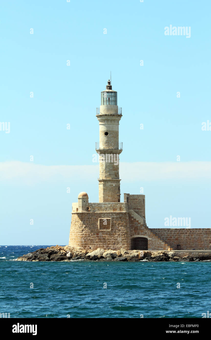 Chania port lighthouse, Crete Island, Greece Stock Photo