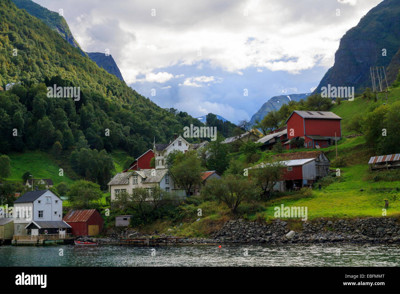 The small Norwegian fishing village of Undredal, Aurlandsfjord Stock Photo