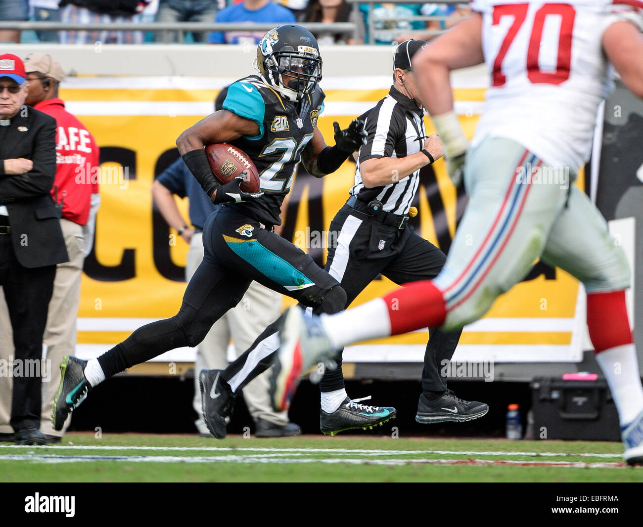 Jacksonville Jaguars cornerback Aaron Colvin (22) smiles as he runs off the  field following the Jaguars 30-9 win against the Pittsburgh Steelers at  Heinz Field in Pittsburgh on October 8, 2017. Photo