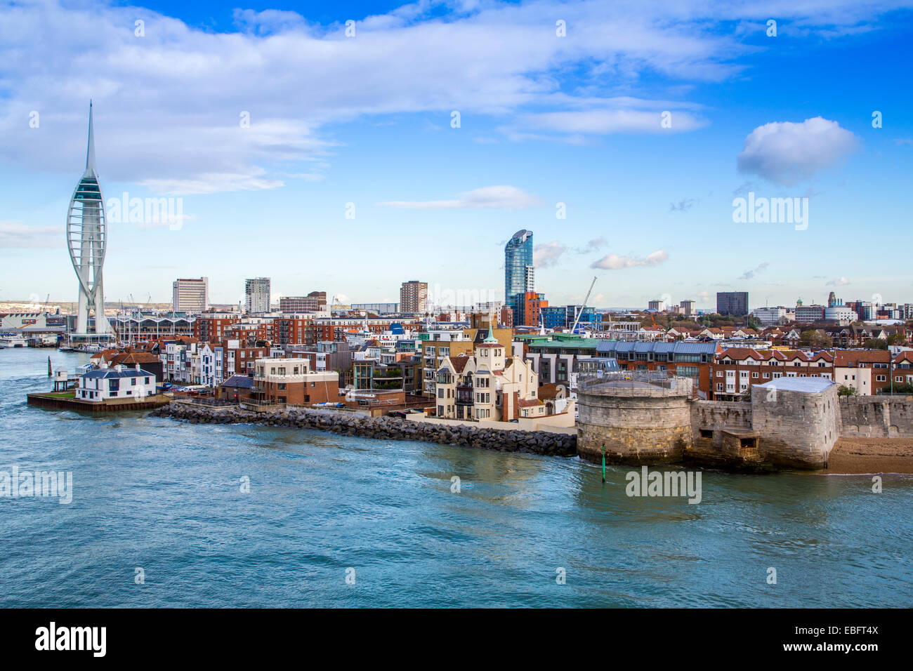 A Panoramic daytime view of The Spinnaker Tower, Old Portsmouth & the Round Tower,  Portsmouth Harbour Hampshire, England,UK Stock Photo