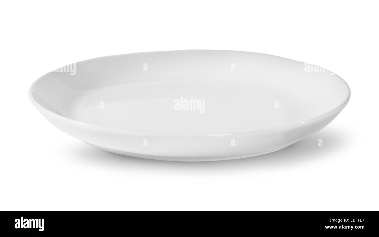 Single White Porcelain Plate Isolated On White Background Stock Photo