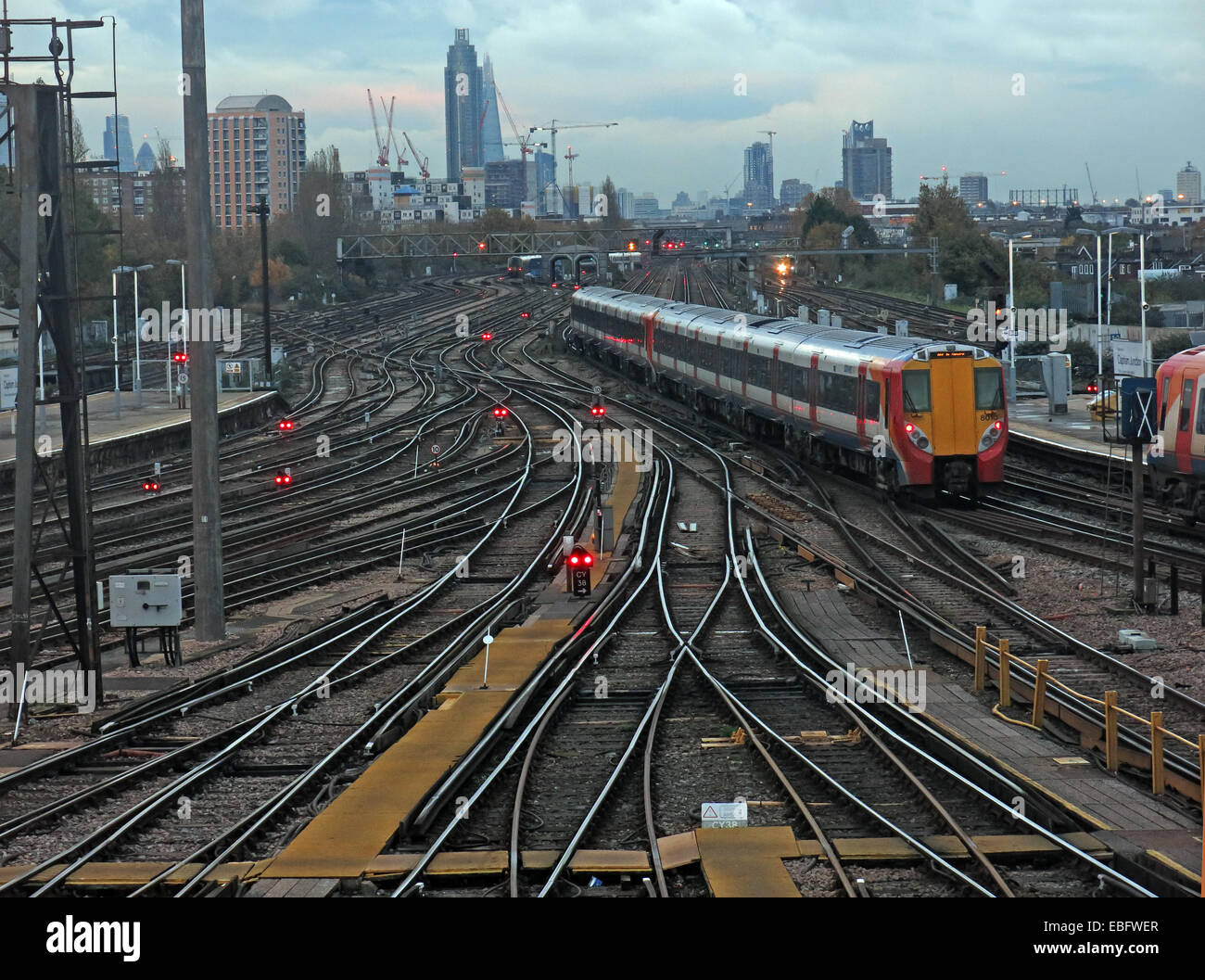 Overhead detail of Clapham Junction, Britains busiest railway station SW of London, England, GB Stock Photo