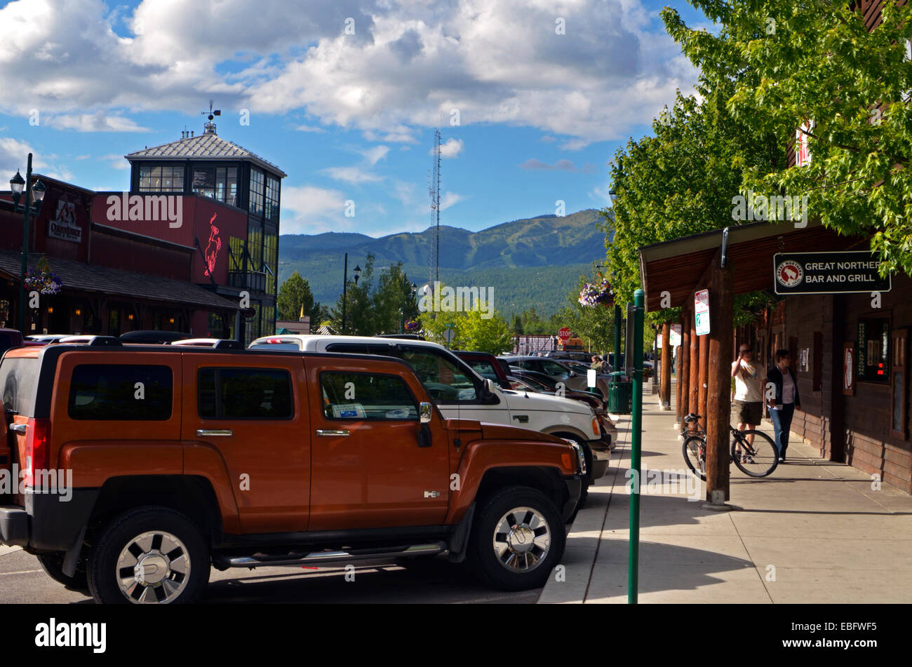 Downtown Whitefish with Big Mountain in the distance. Flathead Valley
