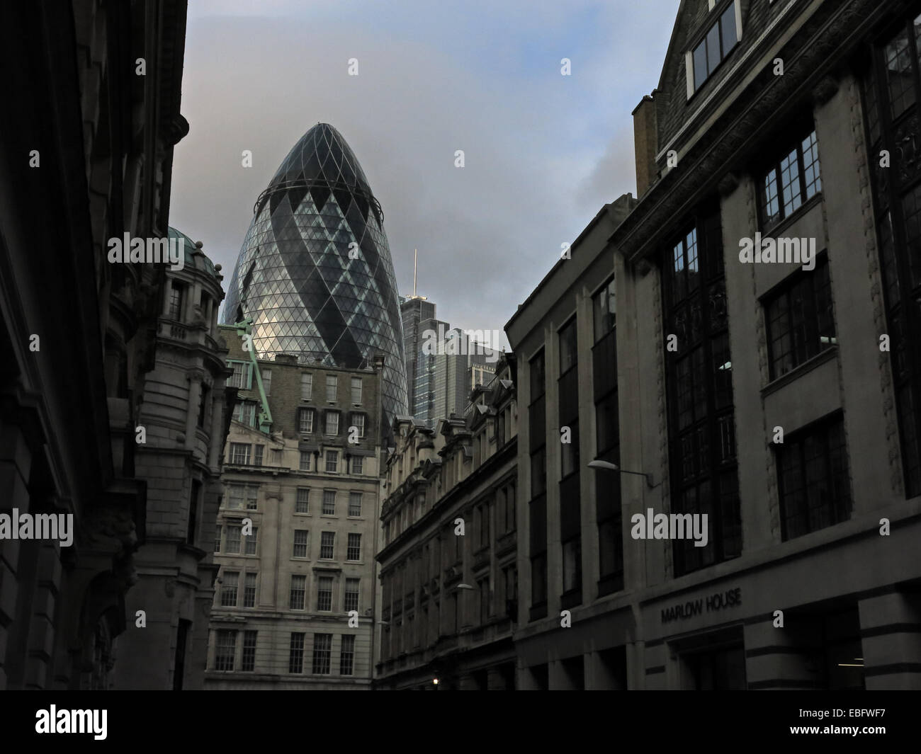 Old & New, Gerkin,St Marys Axe,from Fenchurch St,City of London,England,UK Stock Photo