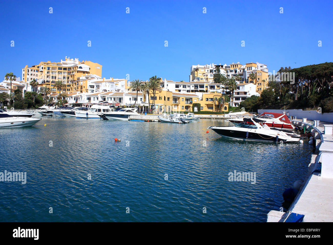 A view of the Harbour at Cabopino holiday resort on the Costa Del Sol Stock Photo