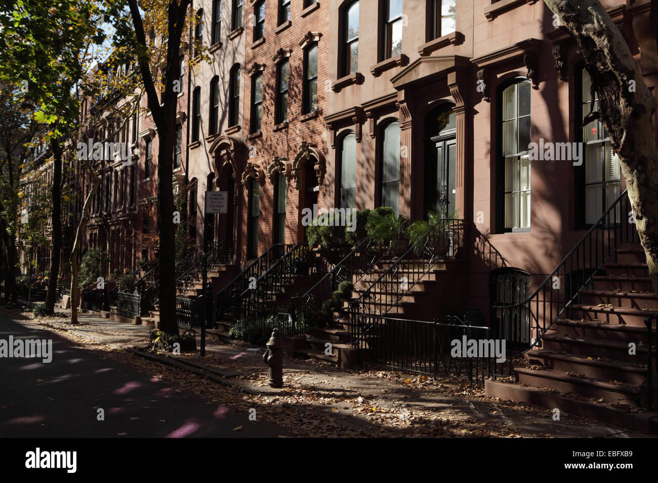 Brownstone townhouses in Brooklyn Heights historic district autumn Stock Photo