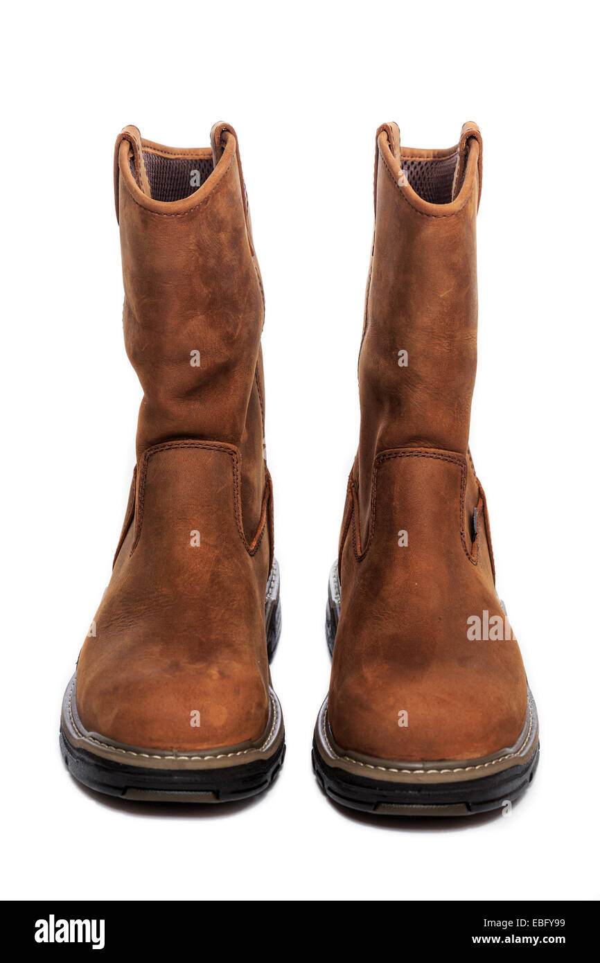 Brown leather boots isolated over a white background Stock Photo