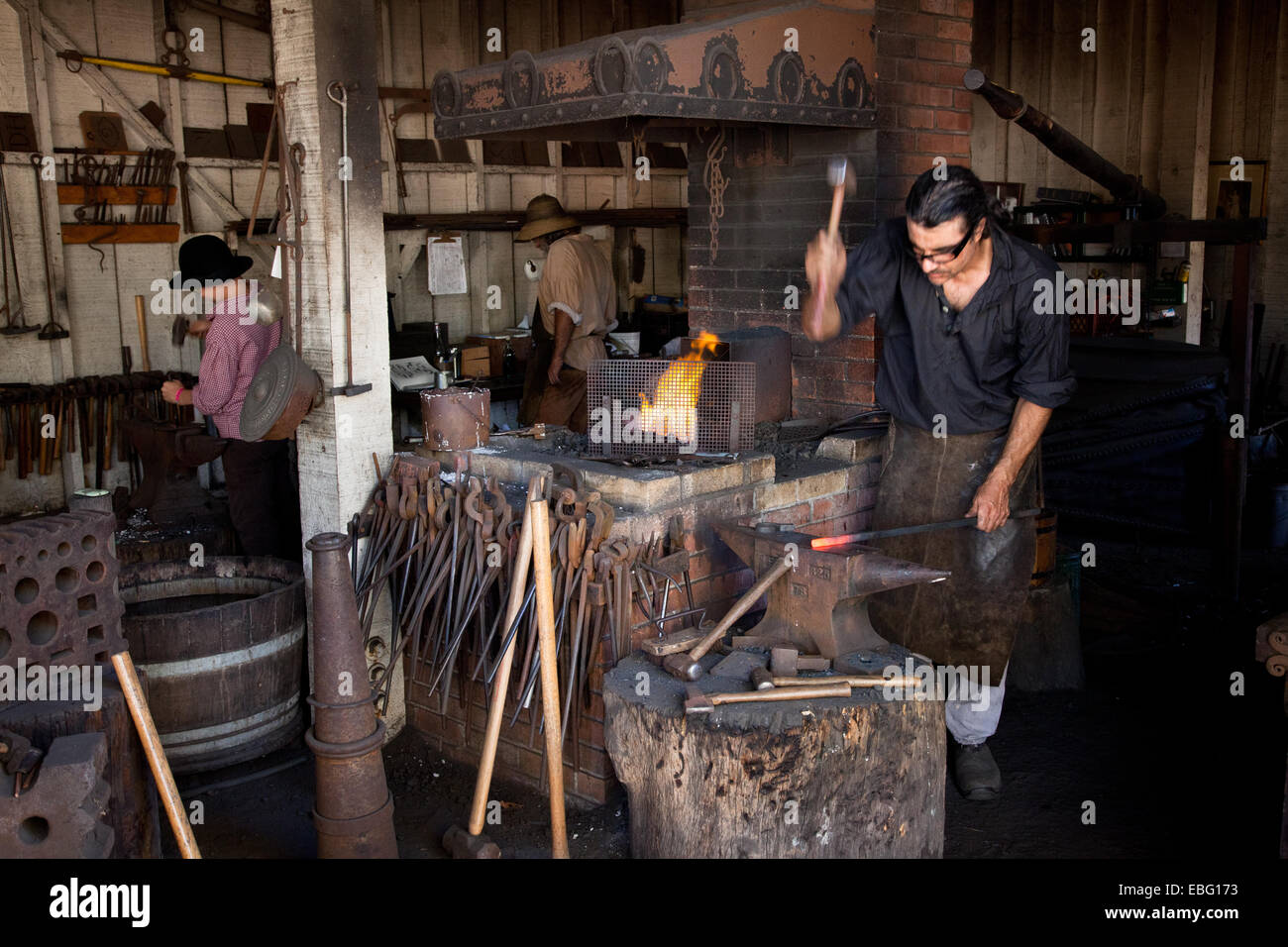 Blacksmith at work. Heritage Park, San Diego. Stock Photo