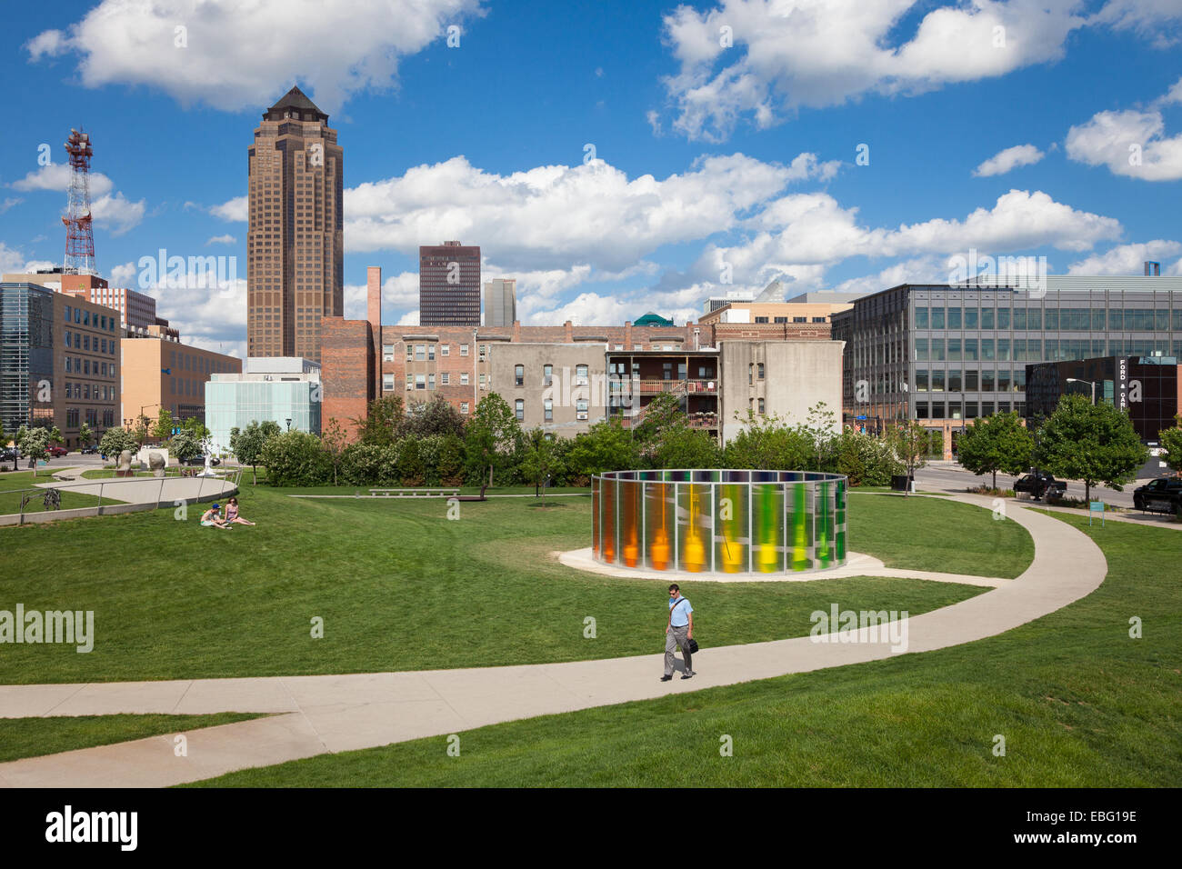 Man Walking Through The Pappajohn Sculpture Park Des Moines Iowa