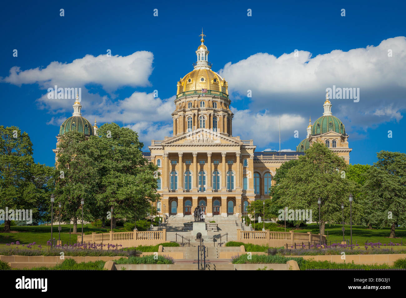 Clouds over the Iowa State Capitol building. Des Moines, Iowa Stock Photo