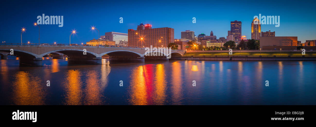 Panorama of the Des Moines Skyline. Stock Photo