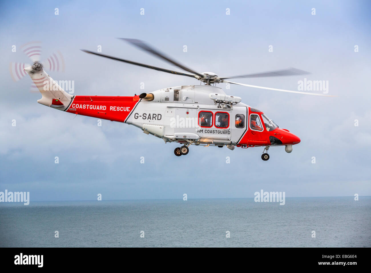 A view of an Augusta HM Coastguard Search and Rescue helicopter English Channel UK Stock Photo