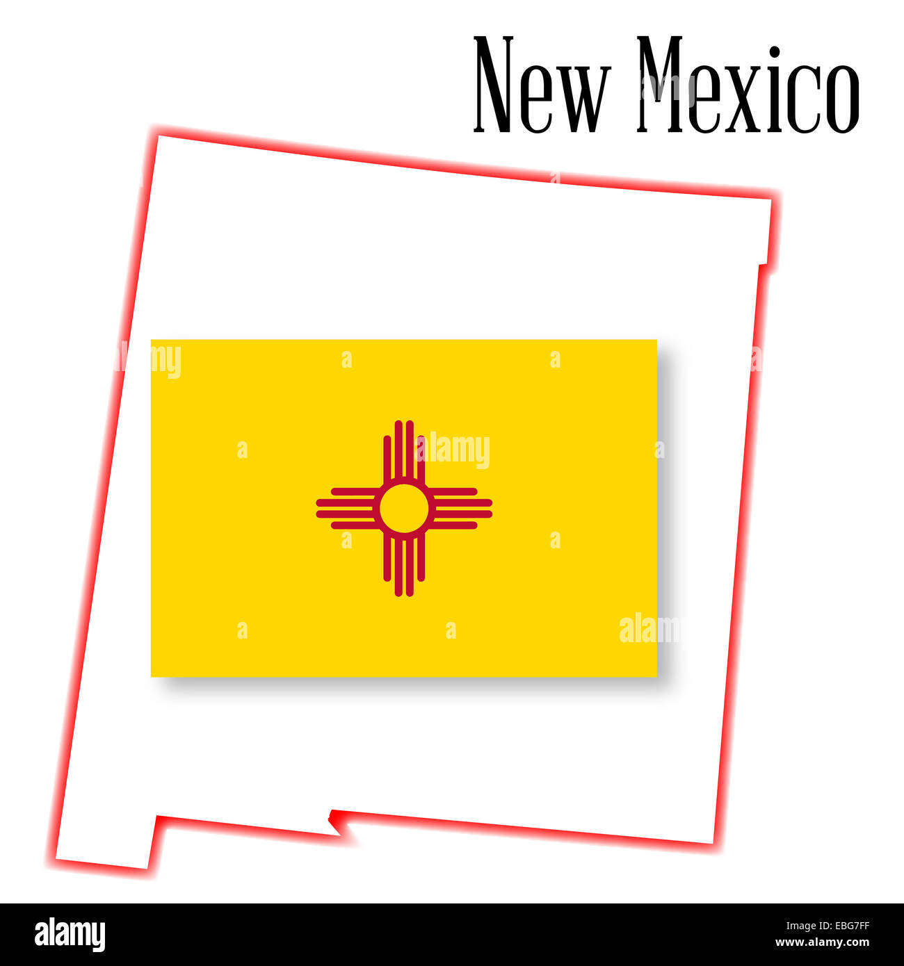 Outline map of the state of New Mexico with flag inset Stock Photo