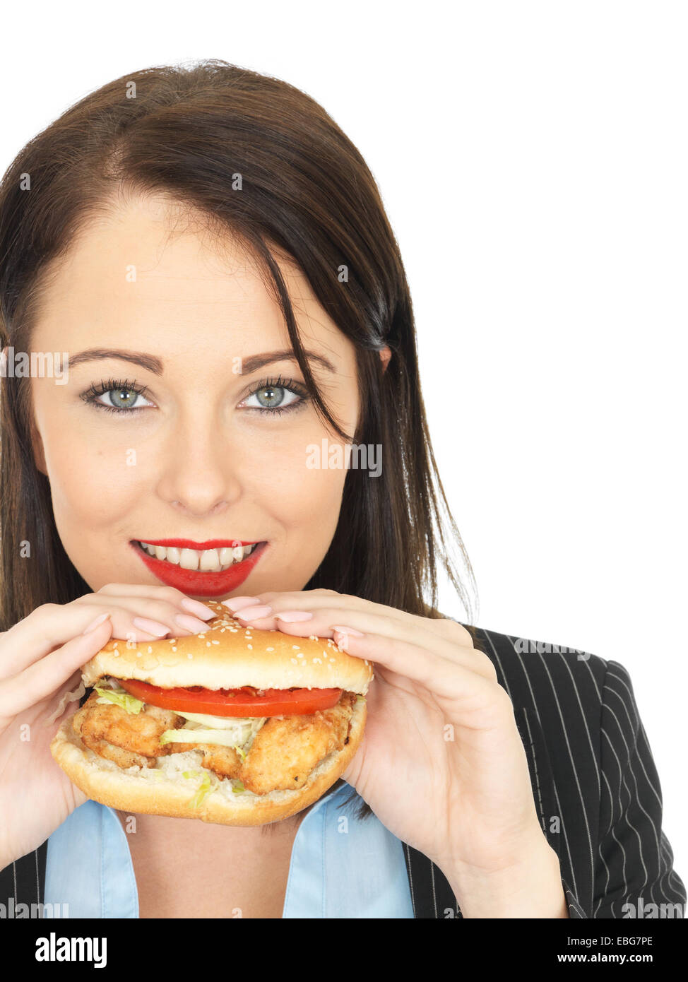 Attractive Business Woman Eating a Chicken Burger Stock Photo Alamy
