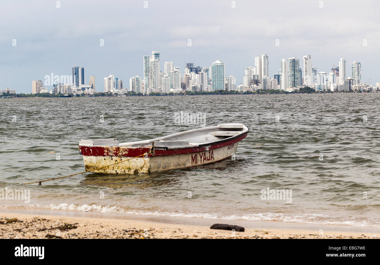 An boat moored near the beach, Punta Arena, Tierra Bomba, Colombia. Stock Photo