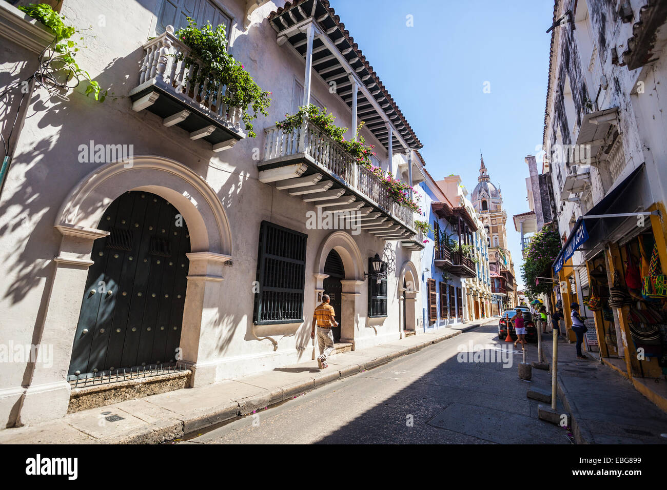 Colonial Spanish architecture houses, Cartagena de Indias, Colombia. Stock Photo