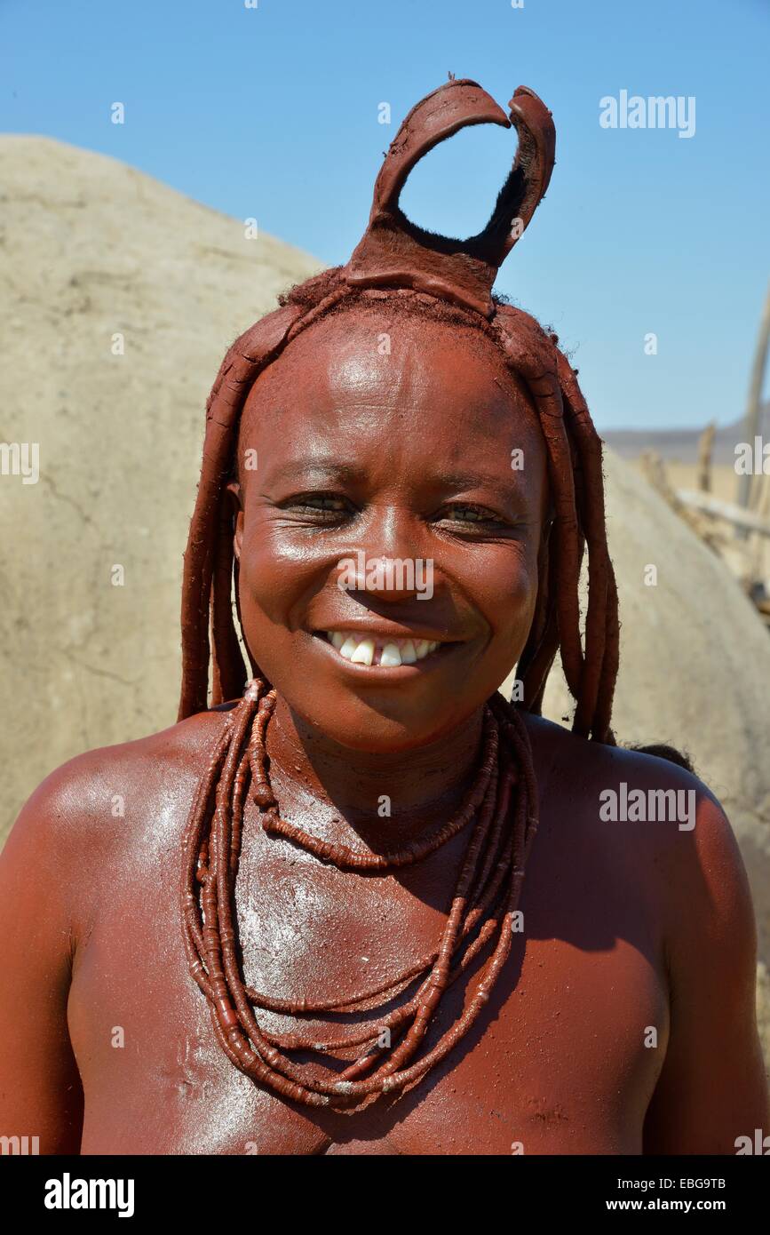 Traditionally dressed Himba woman, Purros Traditional Village, Purros, Kaokoland, Kunene, Namibia Stock Photo
