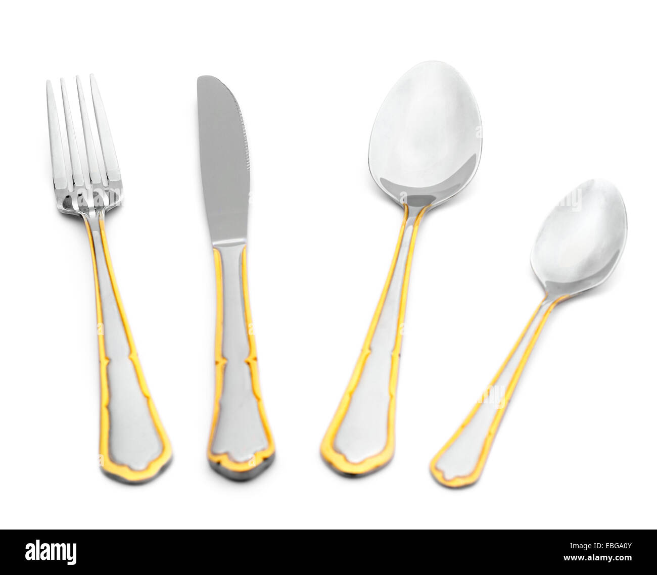 Table set on a white background closeup isolate Stock Photo - Alamy