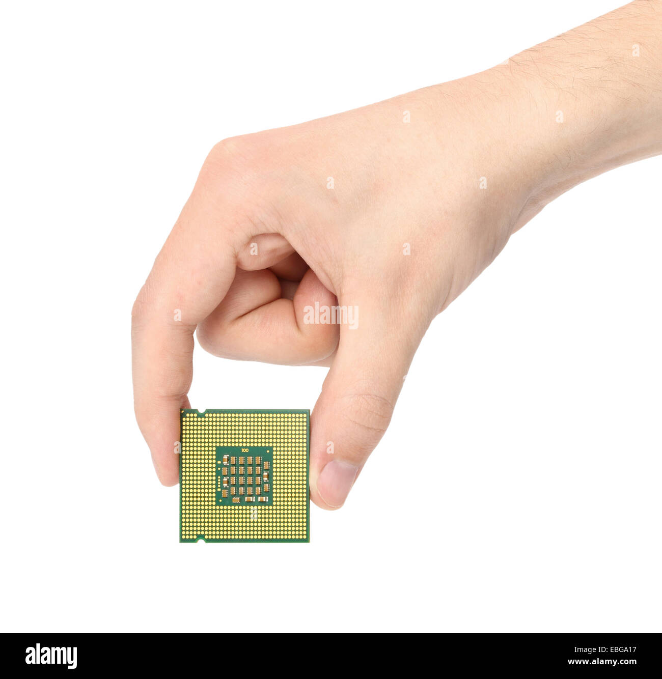 Processor in hand on white background isolate Stock Photo