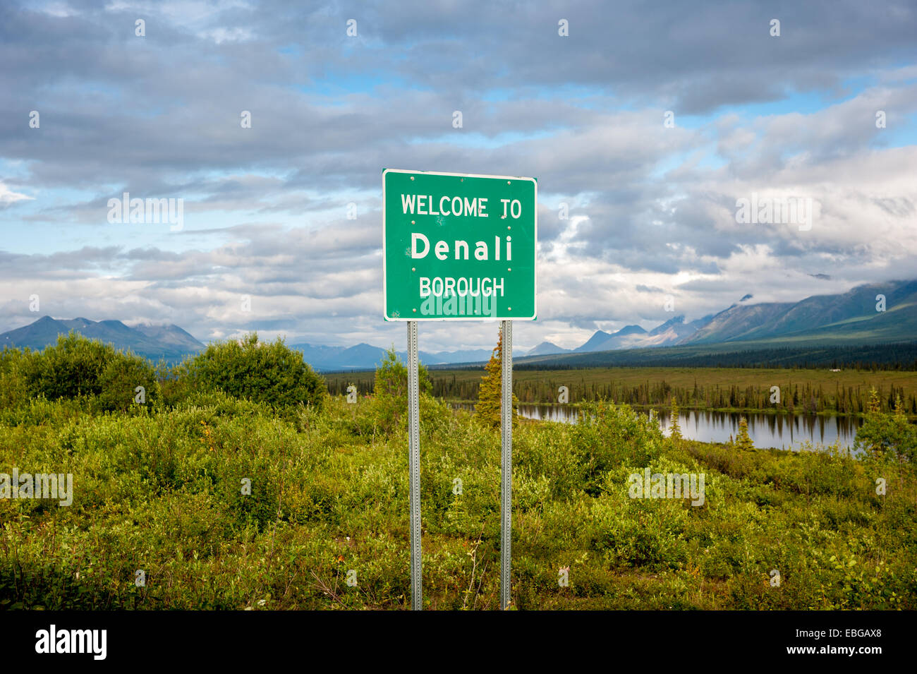 Road sign entering Denali Borough Stock Photo