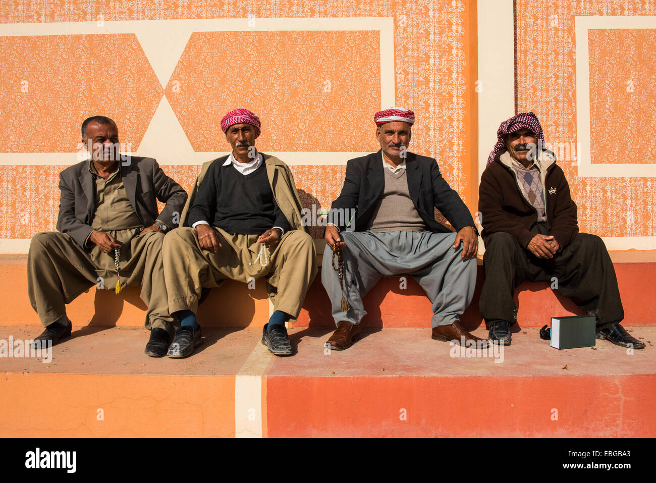 Meeting of elderly Kurdish men, Alqosh, Nineveh Province, Iraq Stock Photo