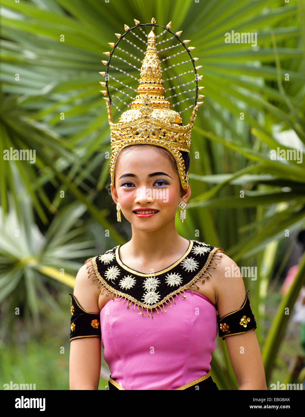 Young woman wearing a traditional costume, Sukhothai style, Sukhothai ...