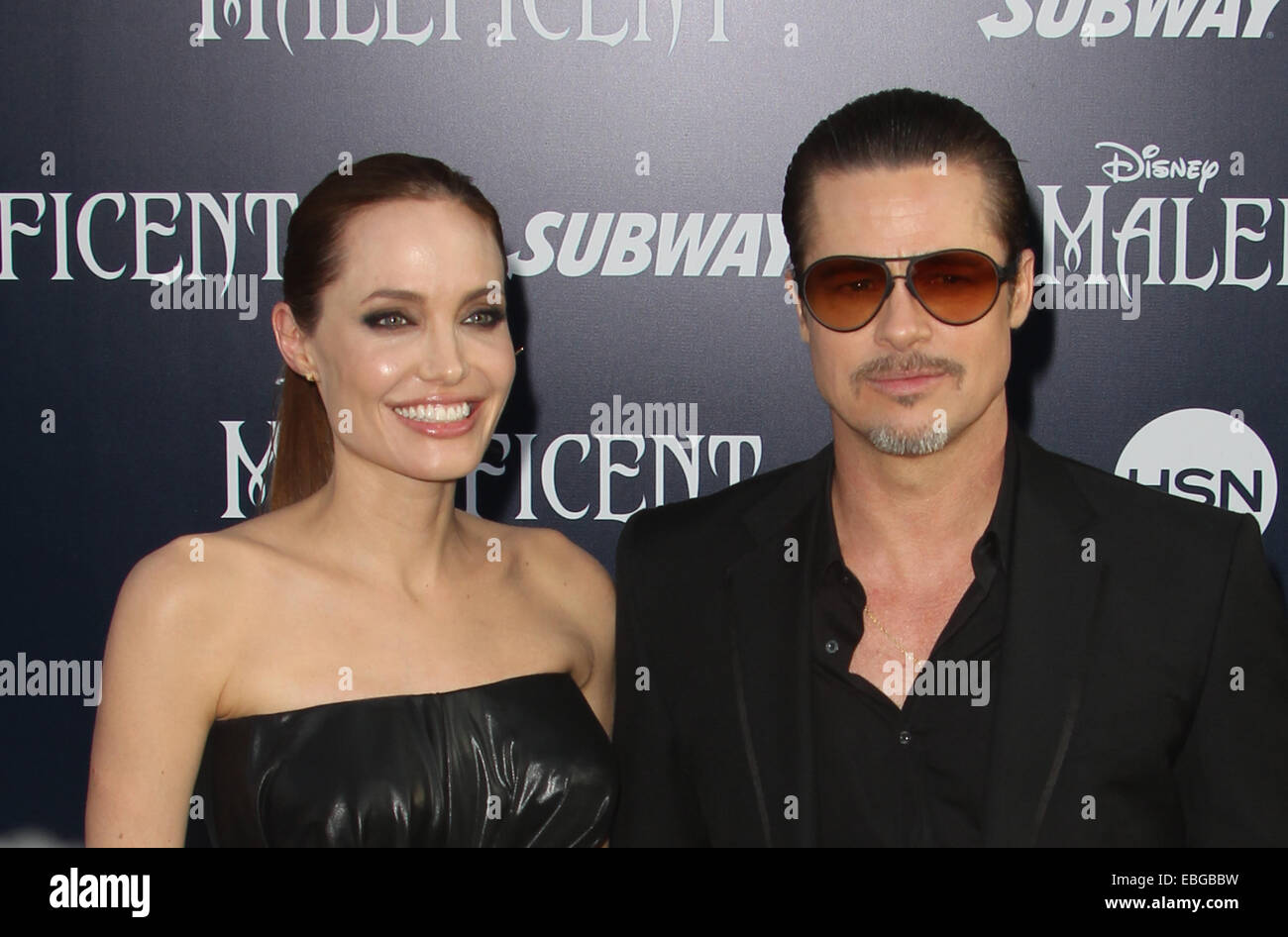 MALEFICENT Hollywood Premiere  Featuring: Angelina Jolie,Brad Pitt Where: Los Angeles, California, United States When: 28 May 2014 Stock Photo
