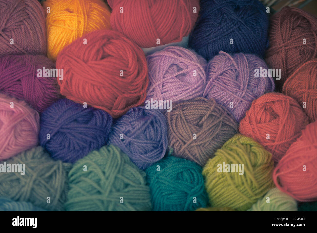 Colorful different wool thread balls. Shot with shallow depth of field Stock Photo