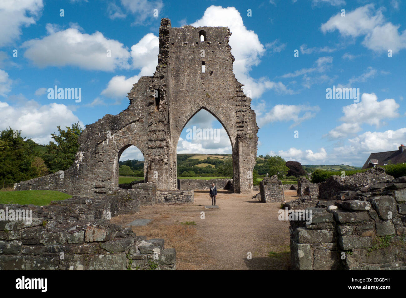 Tourist visiting Talley Abbey in Carmarthenshire Wales, UK   KATHY DEWITT Stock Photo