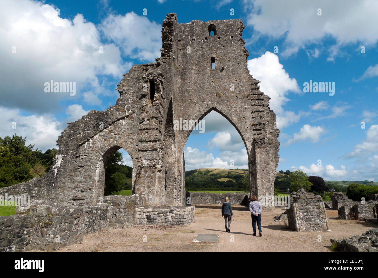 Tourists visiting Talley Abbey near Llandeilo in Carmarthenshire Wales, UK   KATHY DEWITT Stock Photo