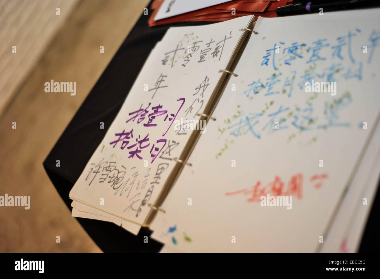 Guest book in a Chinese art gallery, 798, Beijing, China Stock Photo