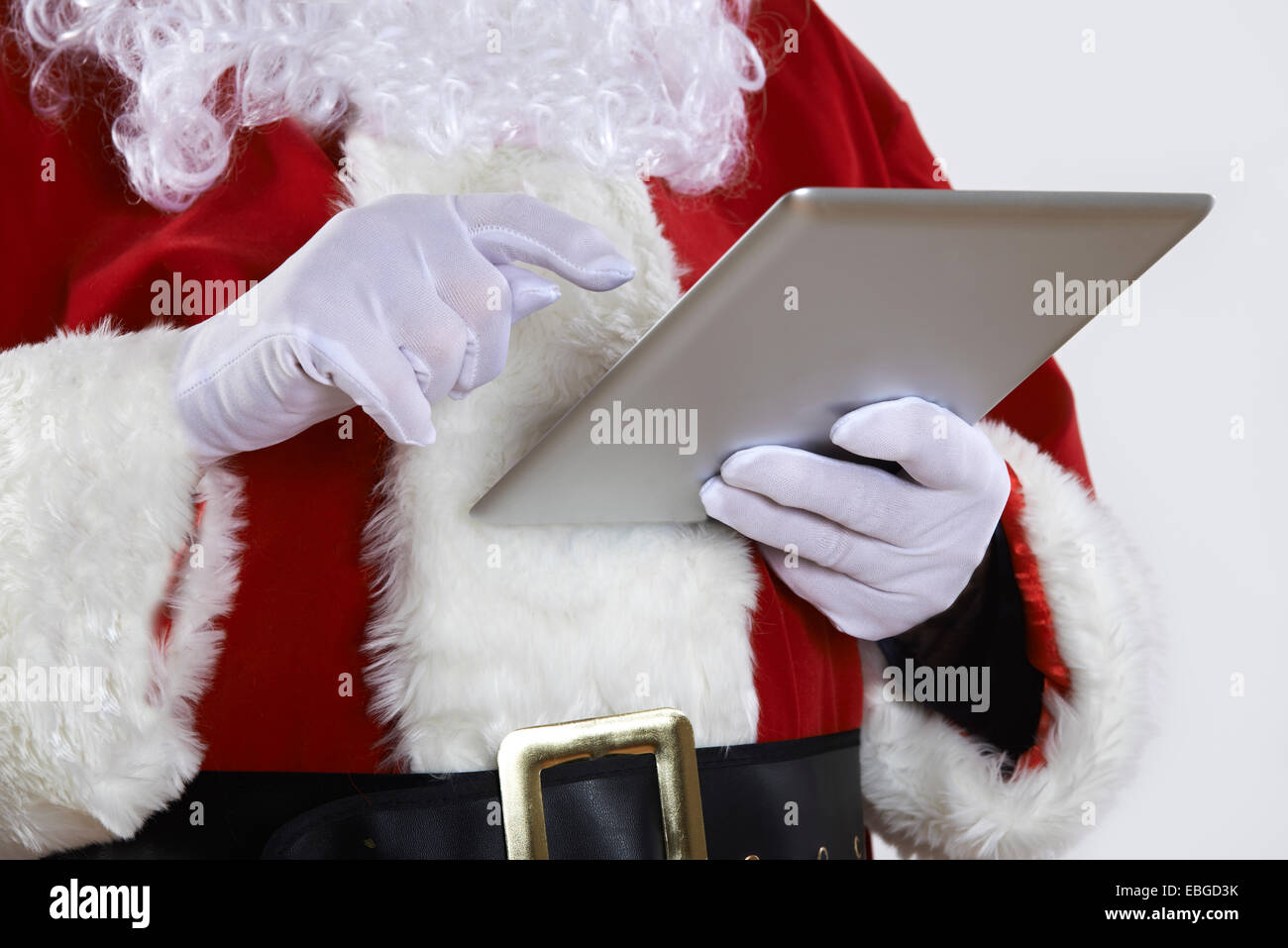 Santa Claus Using Digital Tablet On White Background Stock Photo - Alamy