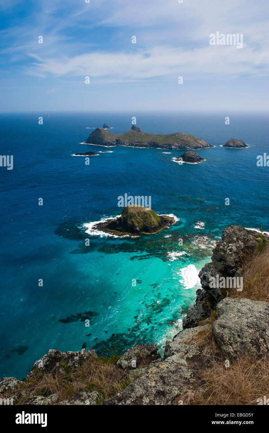 View from Malabar hill onto some islets off Lord Howe Island, New South Wales, Australia Stock Photo