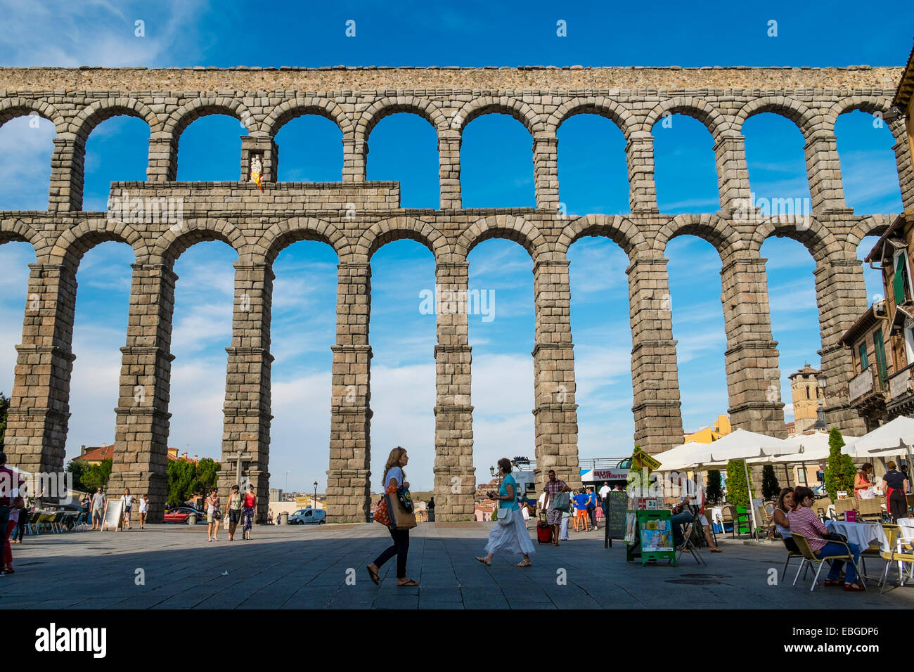 The Roman aqueduct In Segovia,Spain Stock Photo