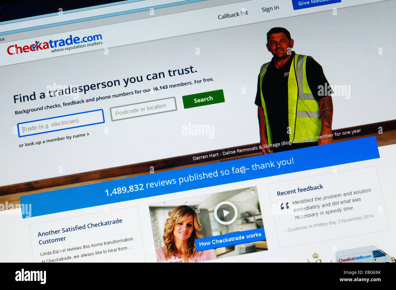 The website of checkatrade.com - a listing site for reputable trades people. Stock Photo