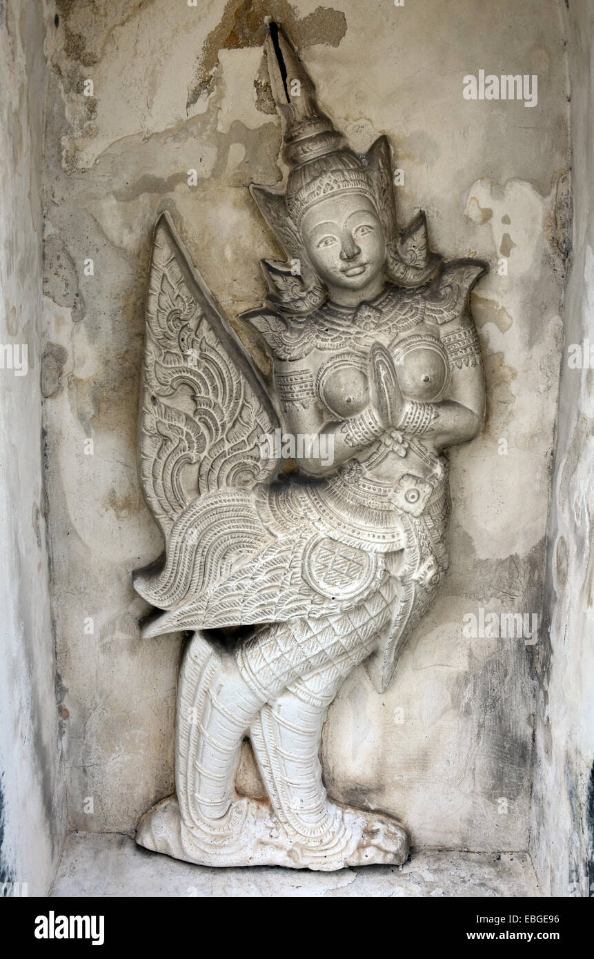 Carved and sculpture mythical creatures of Wat Arun Ratchawararam Ratchawaramahawihan or Wat Arun location at Chao Phraya River Stock Photo