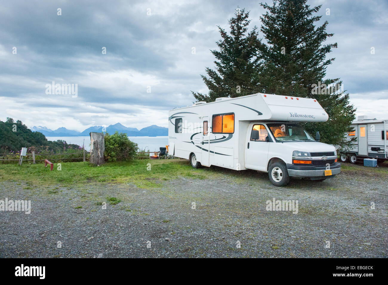 RV campsite near Homer Alaska Stock Photo