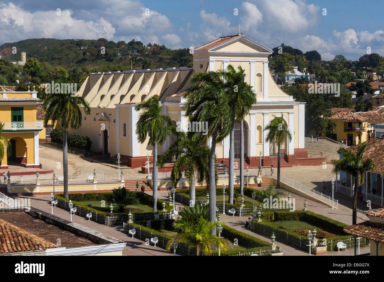 Cuba, Sancti Spiritus, Trinidad, Plaza Major & Holy trinity church Stock Photo