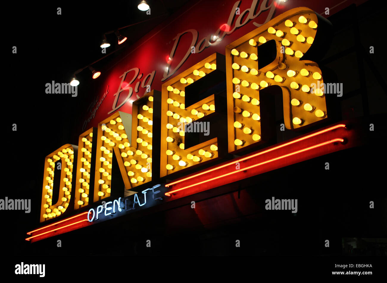 A jazzy sign of a traditional american diner in Manhattan, New York. Stock Photo