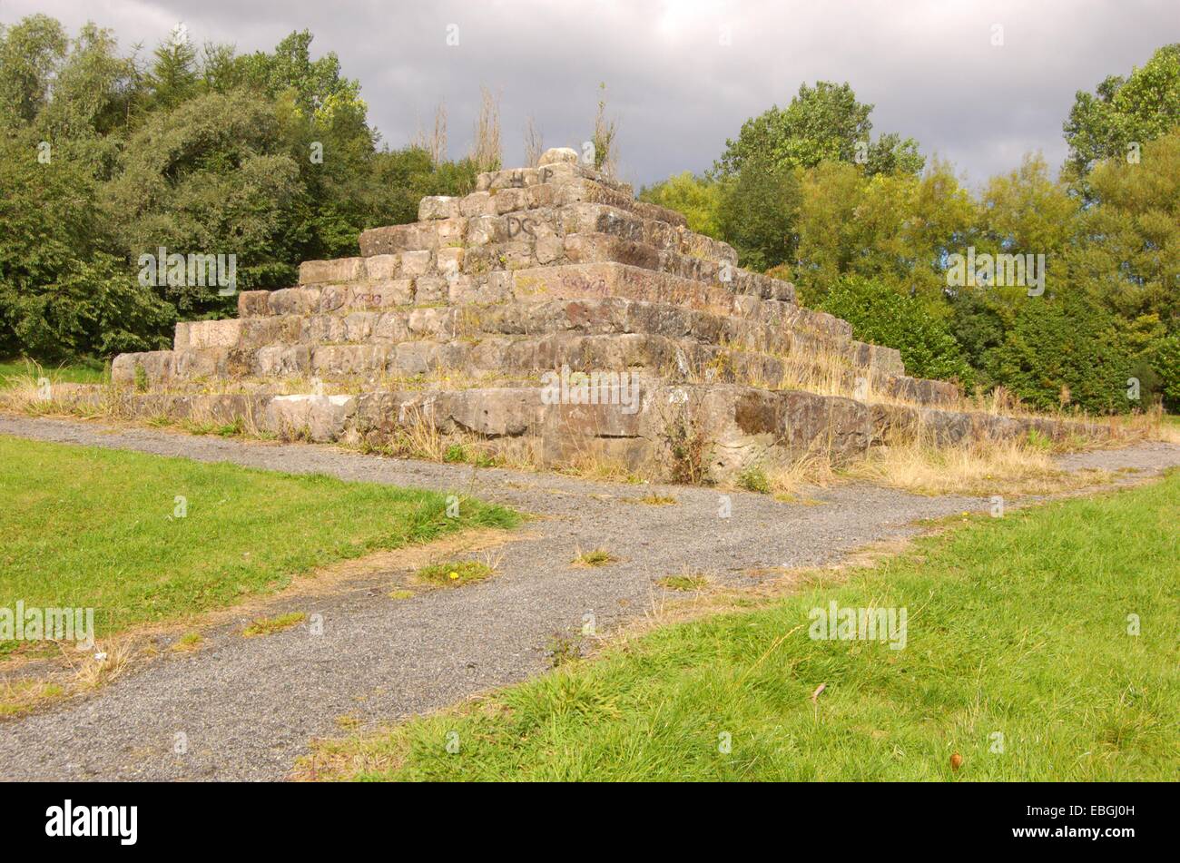Stepped pyramid feature in Hogarth Park in Carntyne in Glasgow