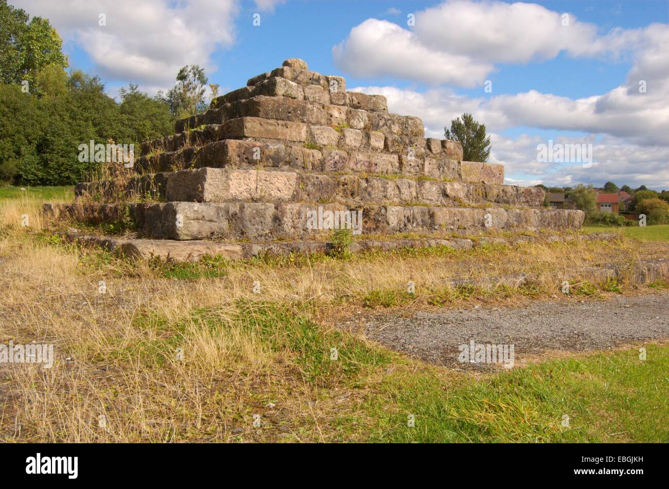 Stepped pyramid feature in Hogarth Park in Carntyne in Glasgow