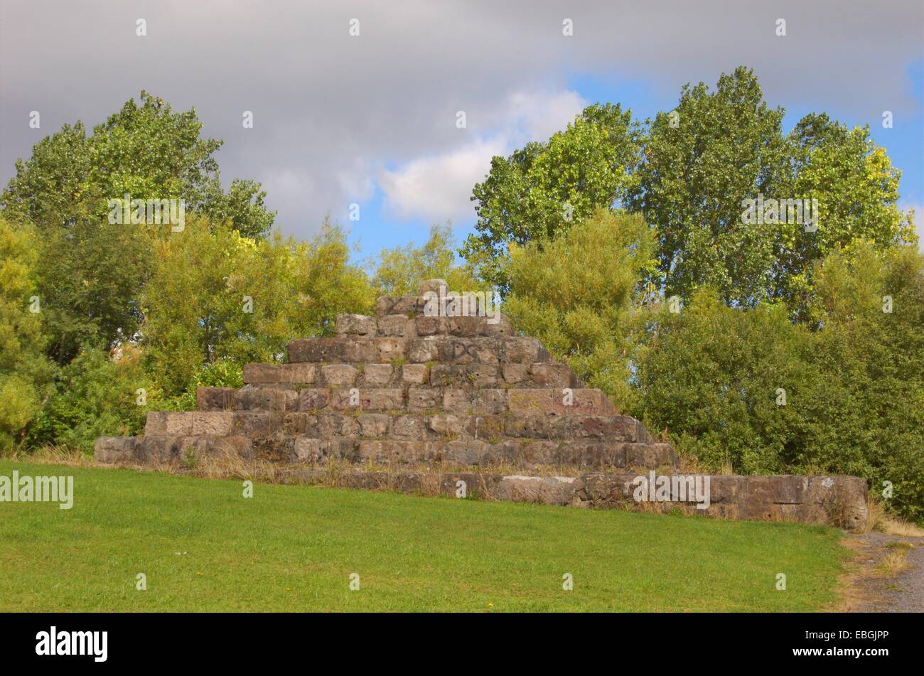 Stepped pyramid feature in Hogarth Park in Carntyne in Glasgow