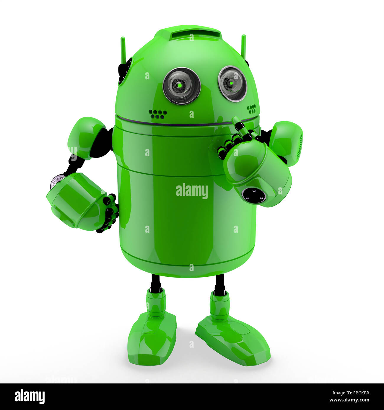 Side view of a  thinking Android. Isolated against a white background Stock Photo