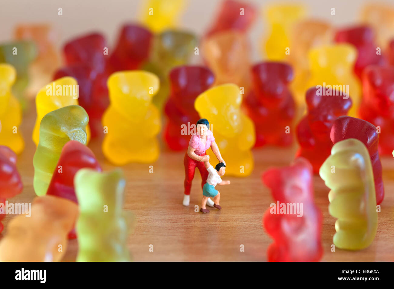 Gummy bear invasion. Harmful/ junk food concept Stock Photo