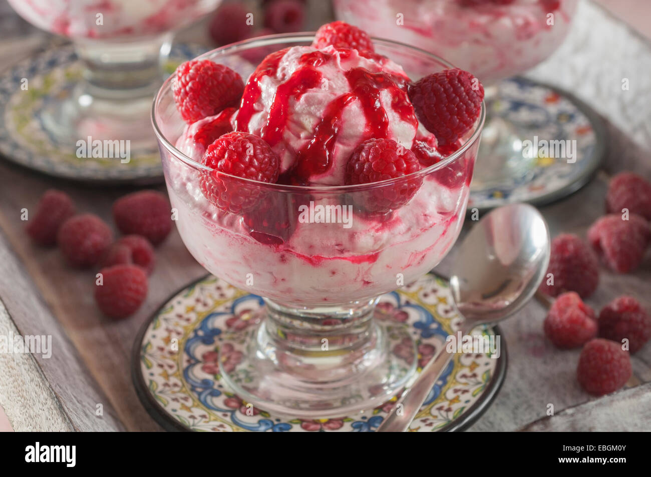 Raspberry fool. Summer fruit dessert Stock Photo