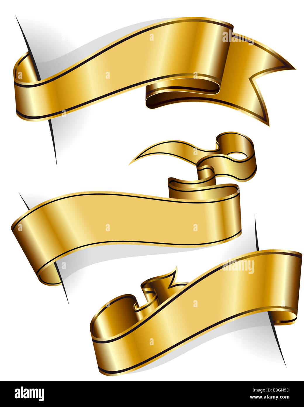 Gold ribbon collection isolated on white background Stock Photo - Alamy